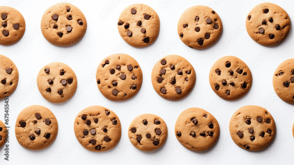 Chocolate Chip Cookies on Isolated White Background