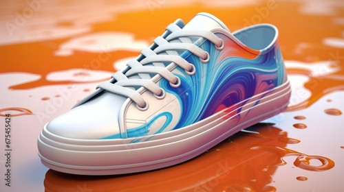 Graphics are sporty, demographic is women's shoes, Motion of splashing water.