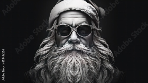 Santa Claus, black and white, strong facial expression. New year. Merry christmas. © Zahid
