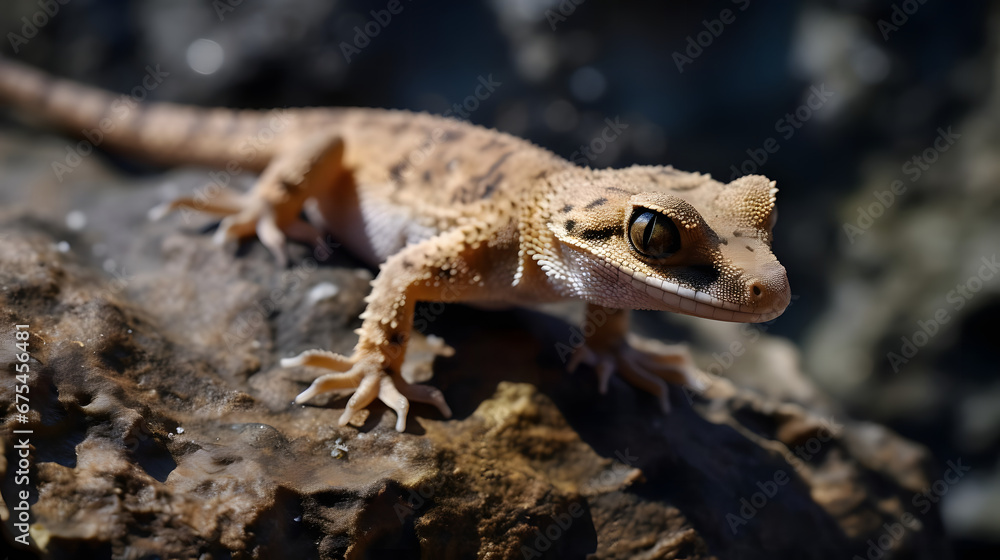 Naklejka premium Gentle Gecko on Rough Rock Surface, Generative AI