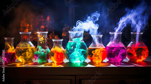 Vivid representation of colorful chemical reactions, showcasing the spectrum of scientific studies,