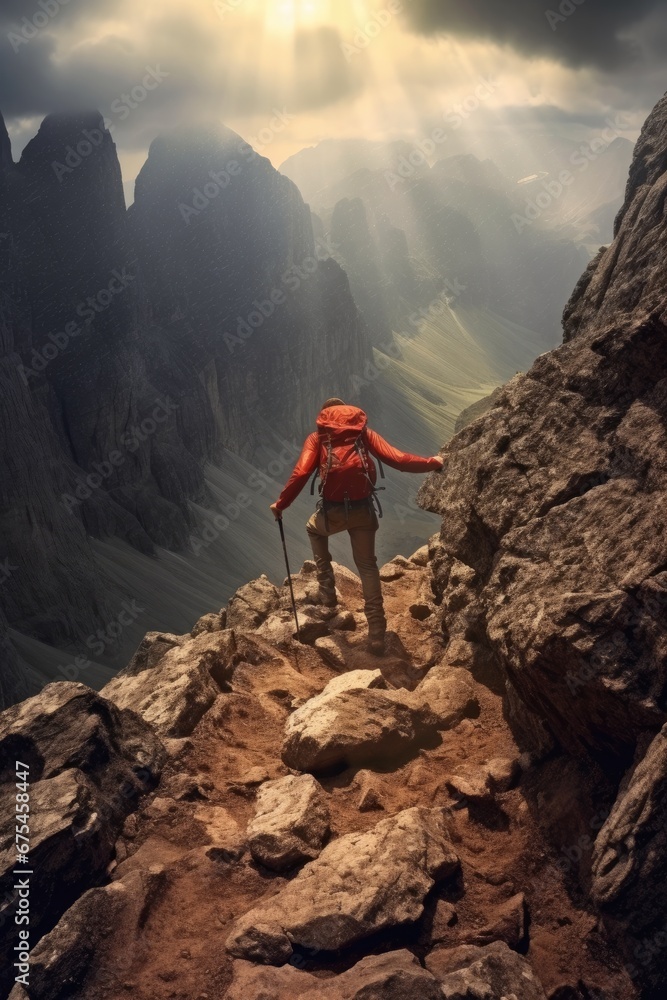 Hiker on the top of a mountain. Travel concept.