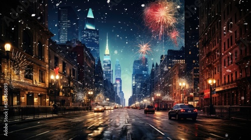 Cityscape with fireworks at night. Happy new year concept. © soysuwan123