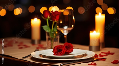 Table setting for romantic dinner in restaurant