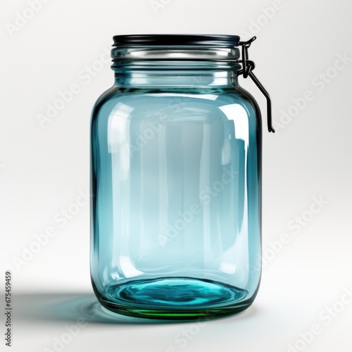 A blue glass jar with a metal lid, clipart on white background.