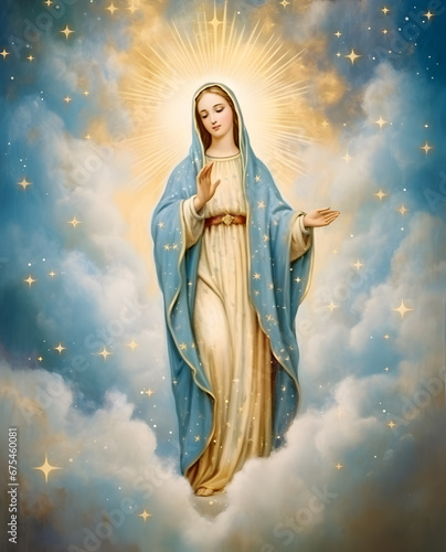 Portrait of our lady of grace, Virgin Mary in sky photo