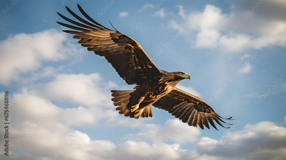 Obraz premium Golden Eagle Soaring in Open Skies, Generative AI