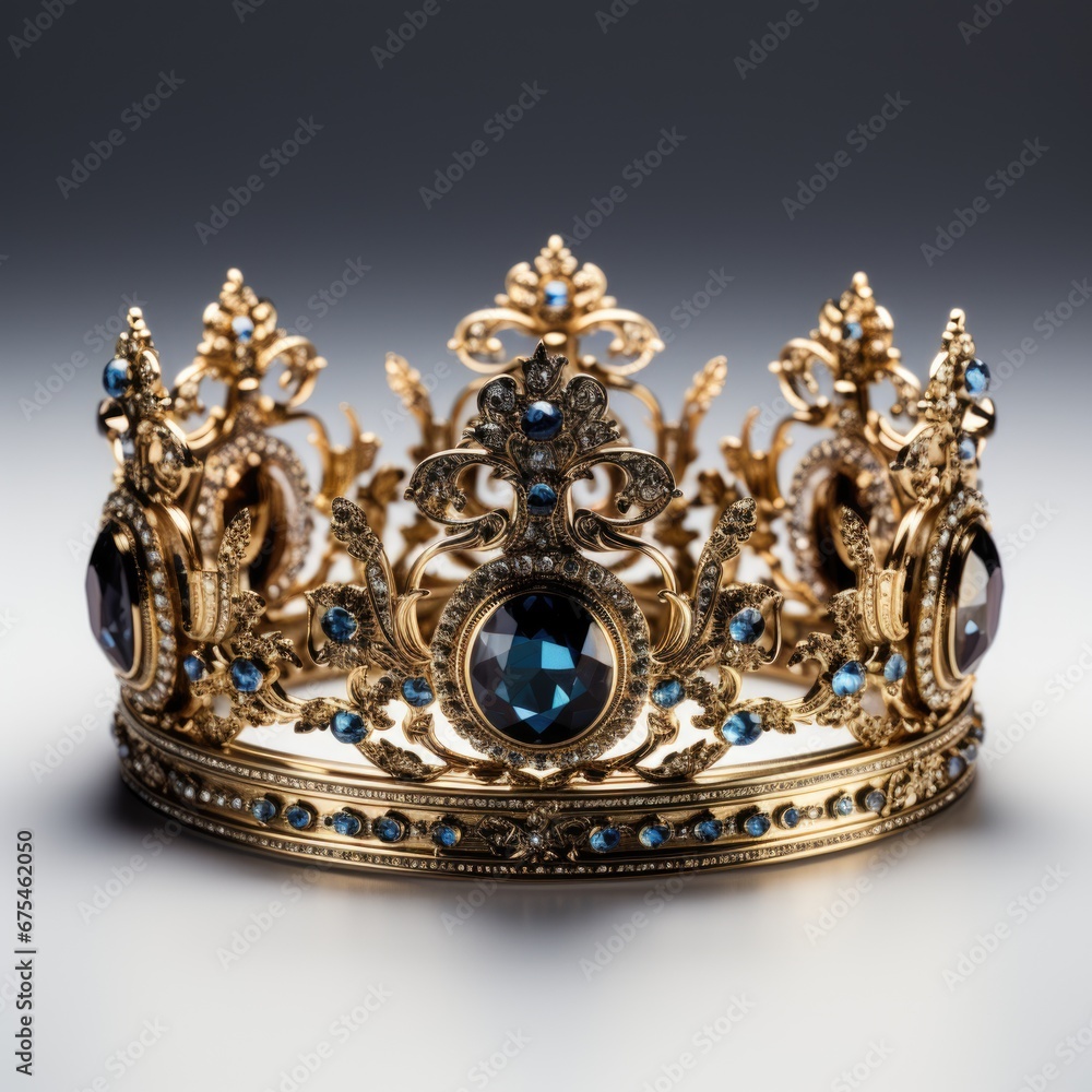 A gold crown with blue stones on it A gold crown with blue stones on it