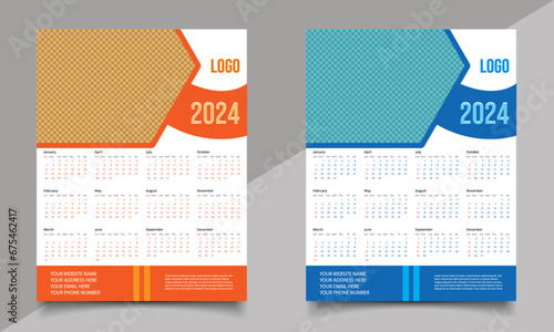 Creative calendar design. Wall or one-page calendar design template.