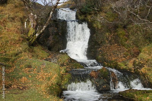 Eadar A  Chalda Waterfall on Allt a  Chalda Beag near the Ruin of 16th Century Ardvreck Castle  Loch Assynt  Sutherland  Scotland  UK