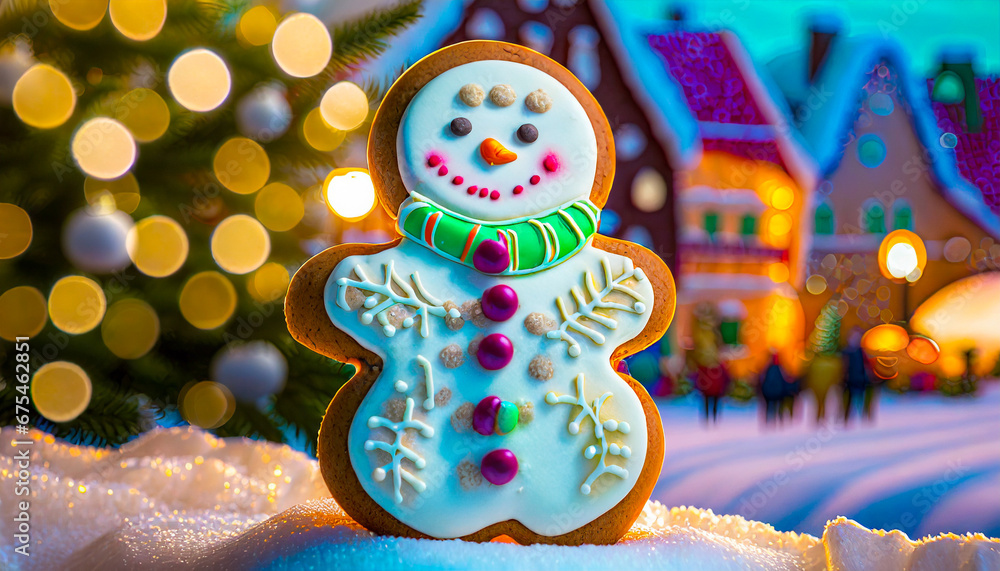 Christmas cookie in the shape of a snowman or gingerbread man