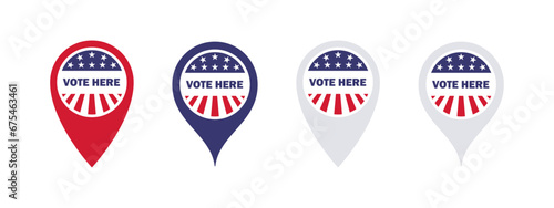 Vote here pointers. Election and voting USA. Voting in election. Vector scalable graphics
