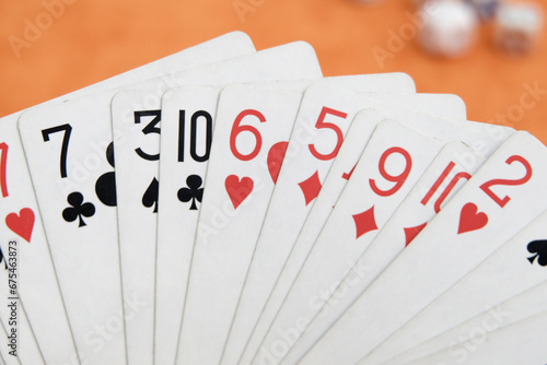 Playing cards . Gambling, bridge, poker concept. Sport equipment. photo