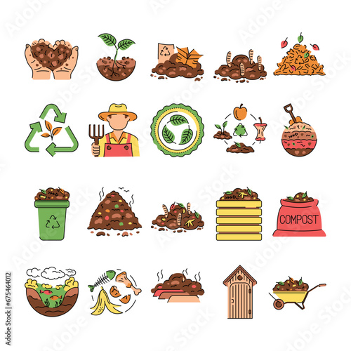Composting color line icons. Vector isolated element.