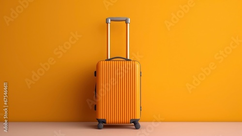 Suitcase in copy space pastel background. Travel concept. Minimal style. Generative AI