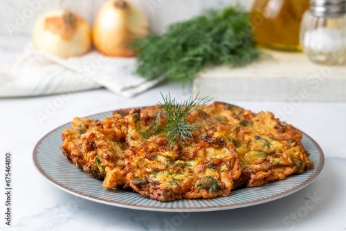 Mucver, Turkish traditional food. (Turkish cuisine) Homemade Food with Zucchini.