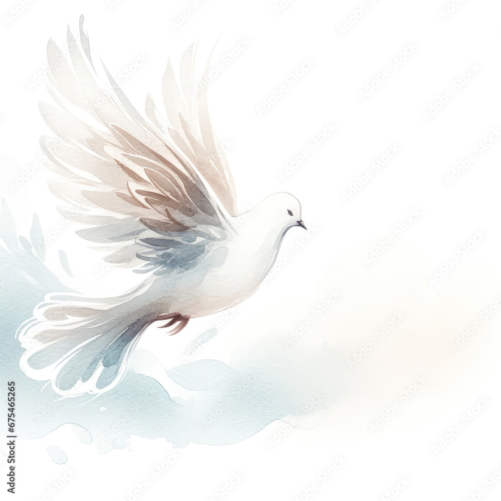 Watercolor illustration of white dove isolated on white background. Peace symbol Watercolor illustration of white dove isolated on white background. Peace symbol