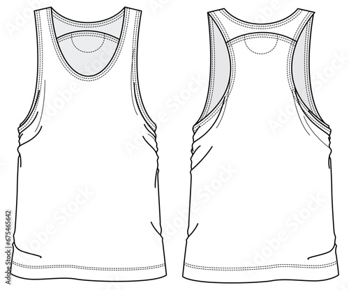 Men's Racer back sleeveless Tank top vest design flat sketch fashion illustration drawing template mock up with front and back view