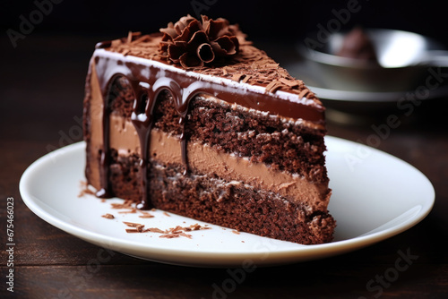 Chocolate cake on dark background. Sweet pastries and confectionery