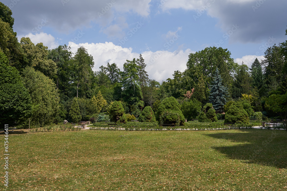 Hradec Kralove, Czech Republic - July 22, 2023 - the Jirasek Park on a summer sunny day Hradec Kralove, Czech Republic - July 22, 2023 - the Jirasek Park on a summer sunny day