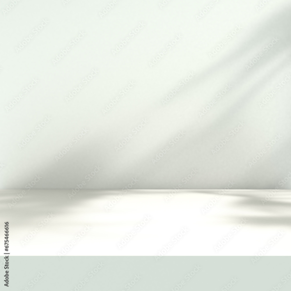 Fondo de suelo y pared vacíos iluminados por luz del sol y sombras de plantas. Fondo para presentación de productos. Fondo de suelo y pared vacíos iluminados por luz del sol y sombras de plantas. Fondo para presentación de productos.