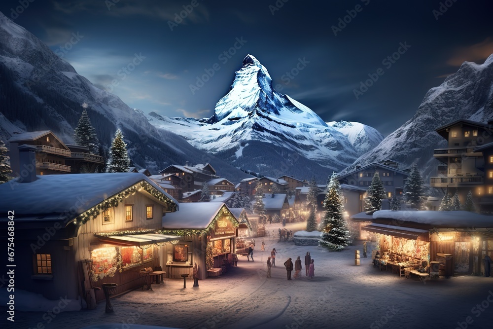 Zermatt, Switzerland. Abastract image of a Christmas Market, Matterhorn
