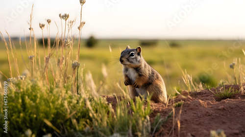 Ground Squirrel Foraging in Vast Grasslands, Generative AI