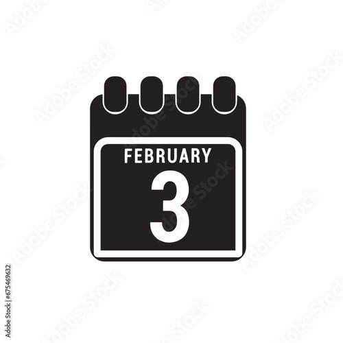 Calendar displaying page of the day 3 (third) of the February - Day 3 of the month. Illustration