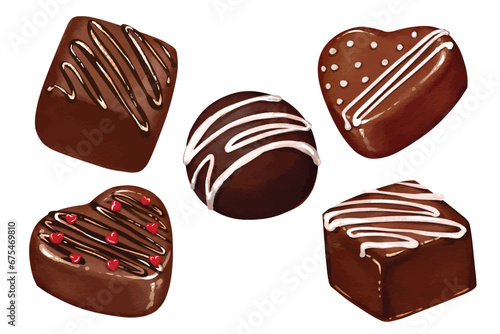Valentine day chocolate watercolor vector. romantic decorated chocolate illustrations for valentine and romantic designs. holiday gift clipart