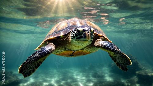 A wise and ancient turtle swimming in crystal clear waters - AI Generative © Being Imaginative