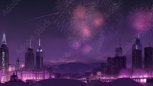 City night fireworks background. High resolution background with lighting effect and sparkle with copy space for text. Background images for banner and poster.