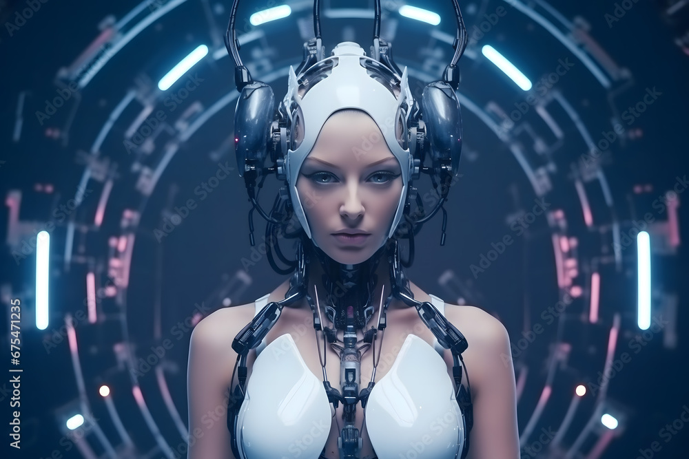 Obraz premium Beautiful synthetic cyborg woman