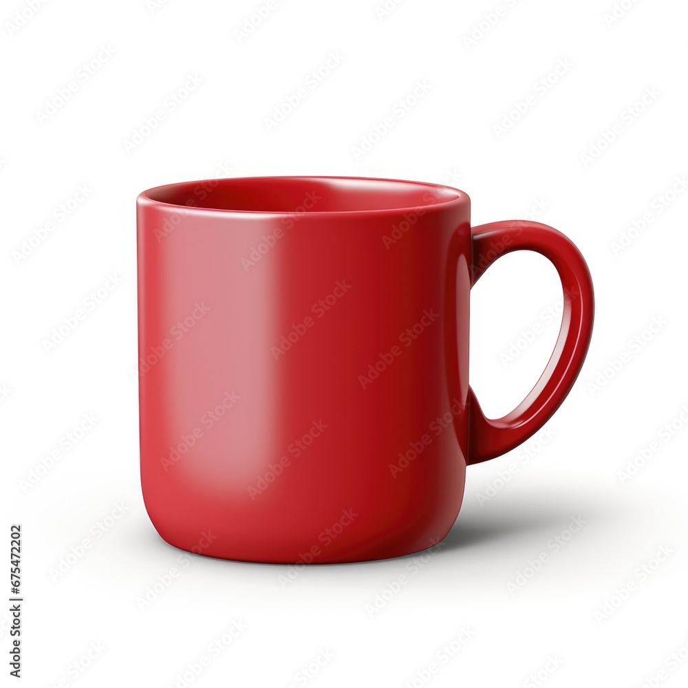 A red coffee cup on a white surface, mug mockup, copy-space. A red coffee cup on a white surface, mug mockup, copy-space.