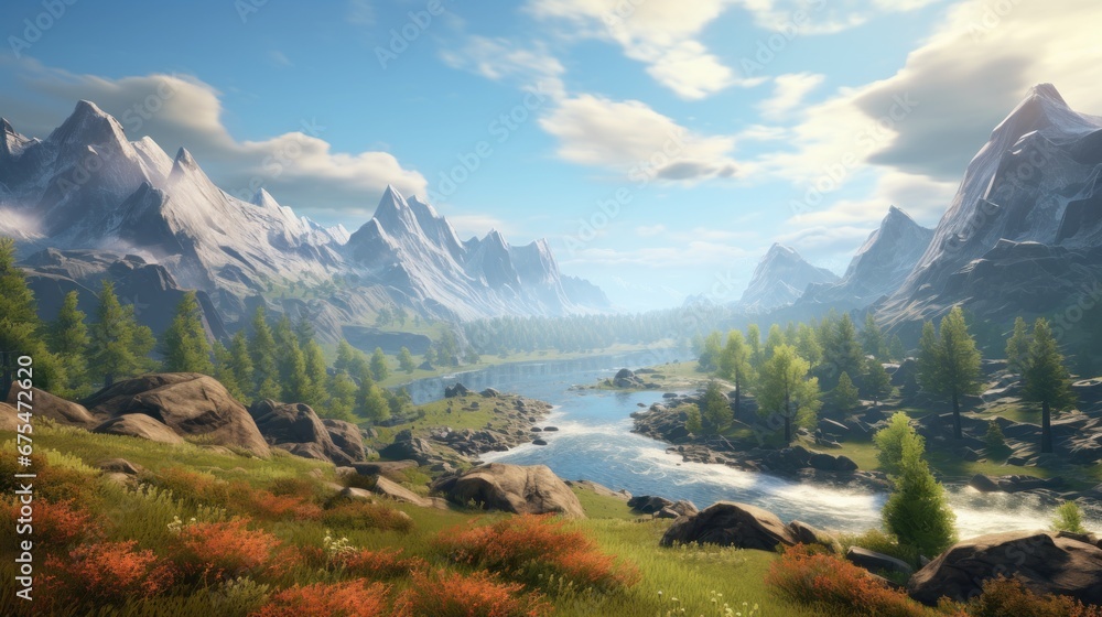 Fototapeta premium Breathtaking landscapes in creating immersive and visually stunning game worlds