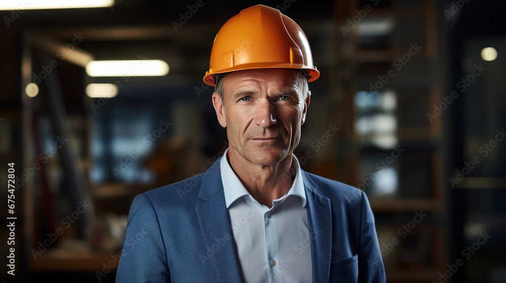 Portrait of mature businessman holding hardhat in office Portrait of mature businessman holding hardhat in office