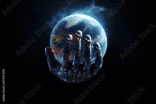 Fototapeta Naklejka Na Ścianę i Meble -  Robotic hand holding planet earth