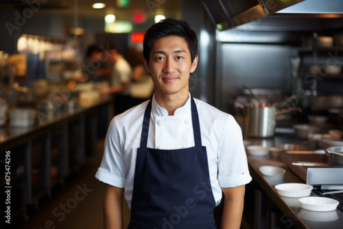 Portrait of confident Asian chef standing with arms crossed and looking at camera © Natalia Klenova