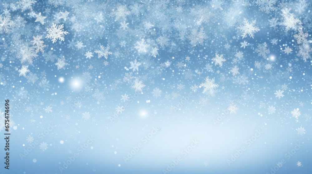 Winter Wonderland: This 3D Christmas background features delicate white falling snowflakes against a blue winter sky