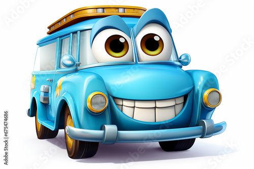 Bright Color Cartoon Car With Smiling Face, Emotions photo