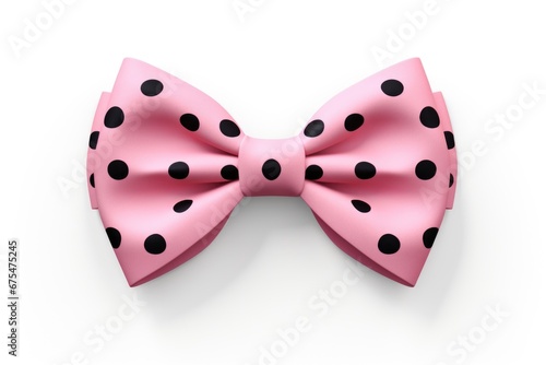 A pink bow tie with black dots on it