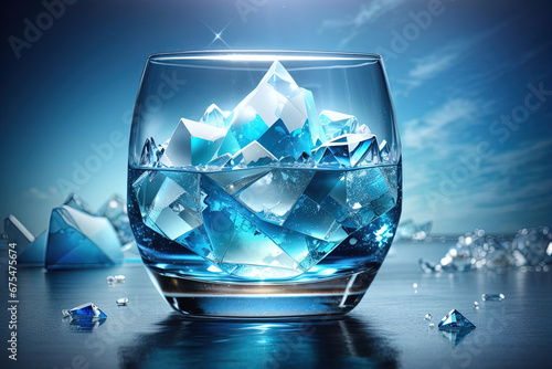 Iceberg in a glass with crystal clean water 