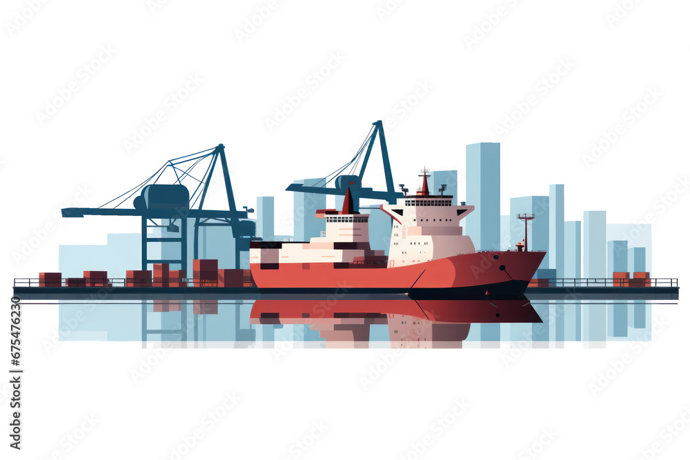 ship in a port on transparent background, png file