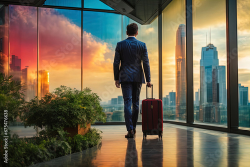 Travel, businessman at the airport, man with a suitcase  photo