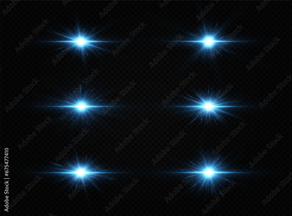 Set of shining blue stars. Light Effect Bright Star, Christmas Star. Set of shining blue stars. Light Effect Bright Star, Christmas Star.