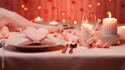 Table setting for romantic dinner  Valentine s day concept