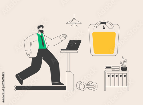 Fitness-focused workspace abstract concept vector illustration.