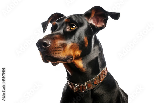 Alert pinscher dog isolated on transparent background. Concept of pet.