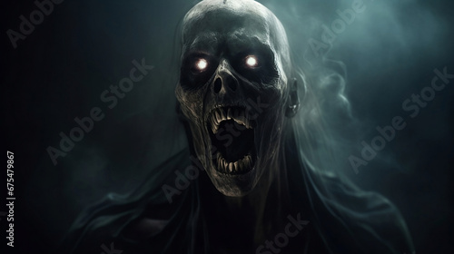 Male banshee with glowing eyes screaming