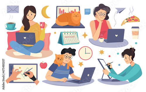 people of different professions working at home, remote work