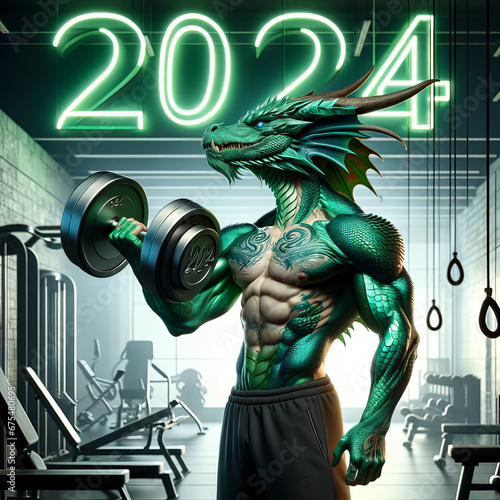 Muscle-bound dragon getting swole for 2024 photo